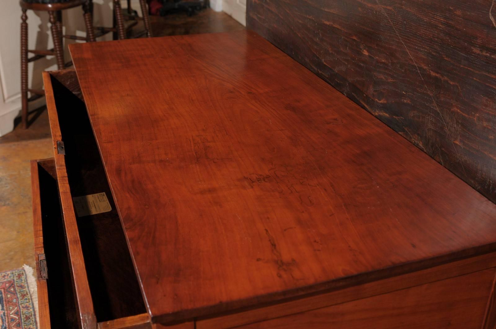 Italian 1890s Neoclassical Style Fruitwood Commode with Inlaid Escutcheons 1