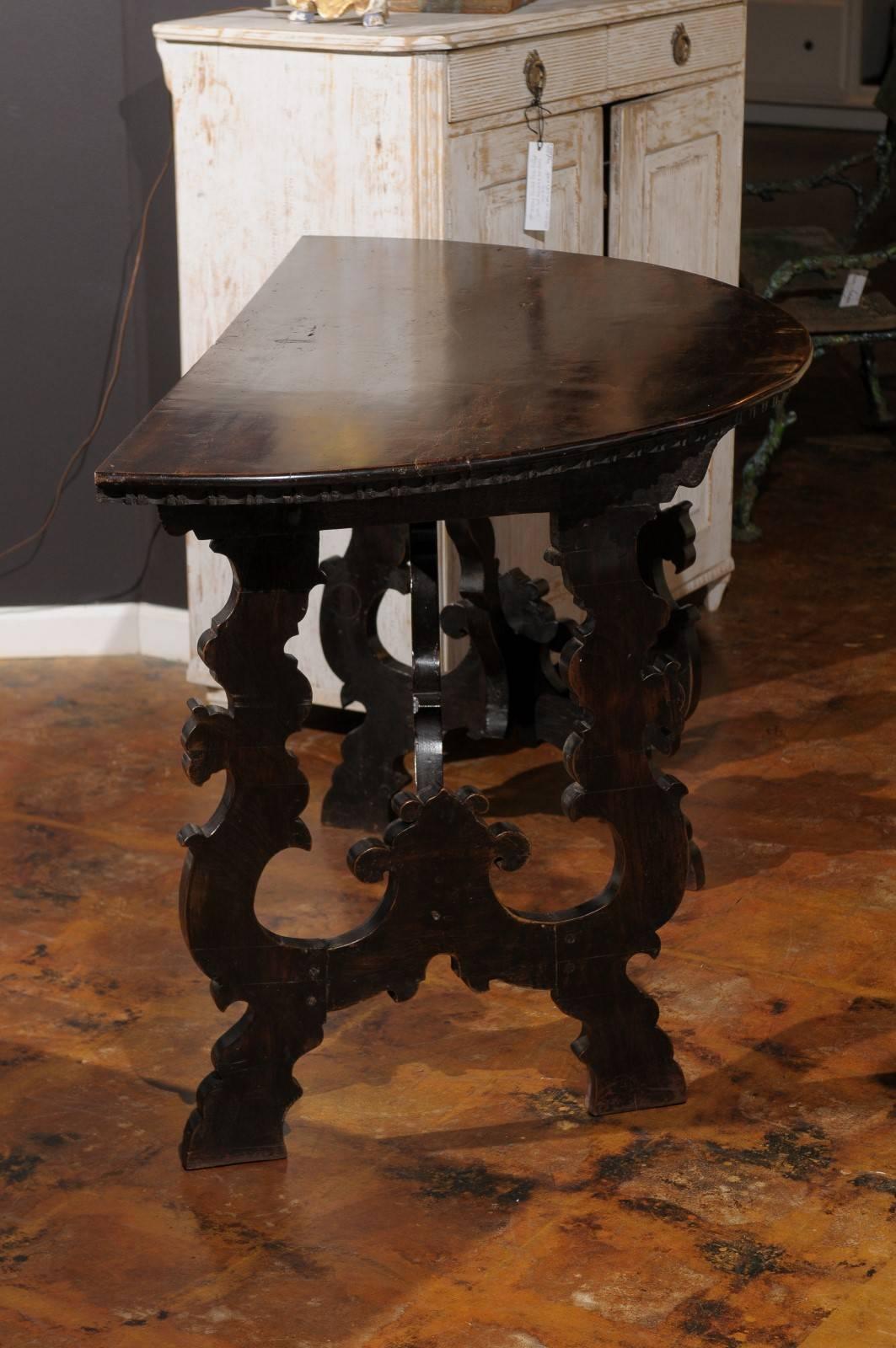18th Century Pair of 1750s Baroque style Tuscan Demi-Lune Console Tables