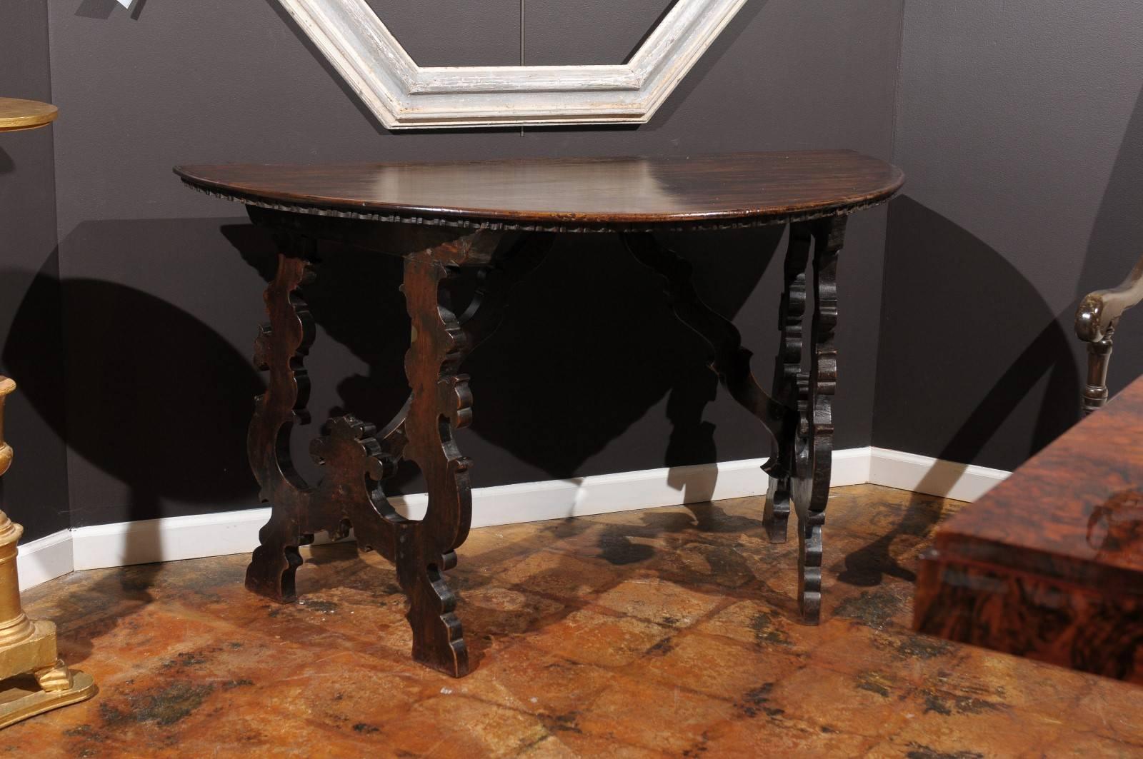 Pair of 1750s Baroque style Tuscan Demi-Lune Console Tables 2