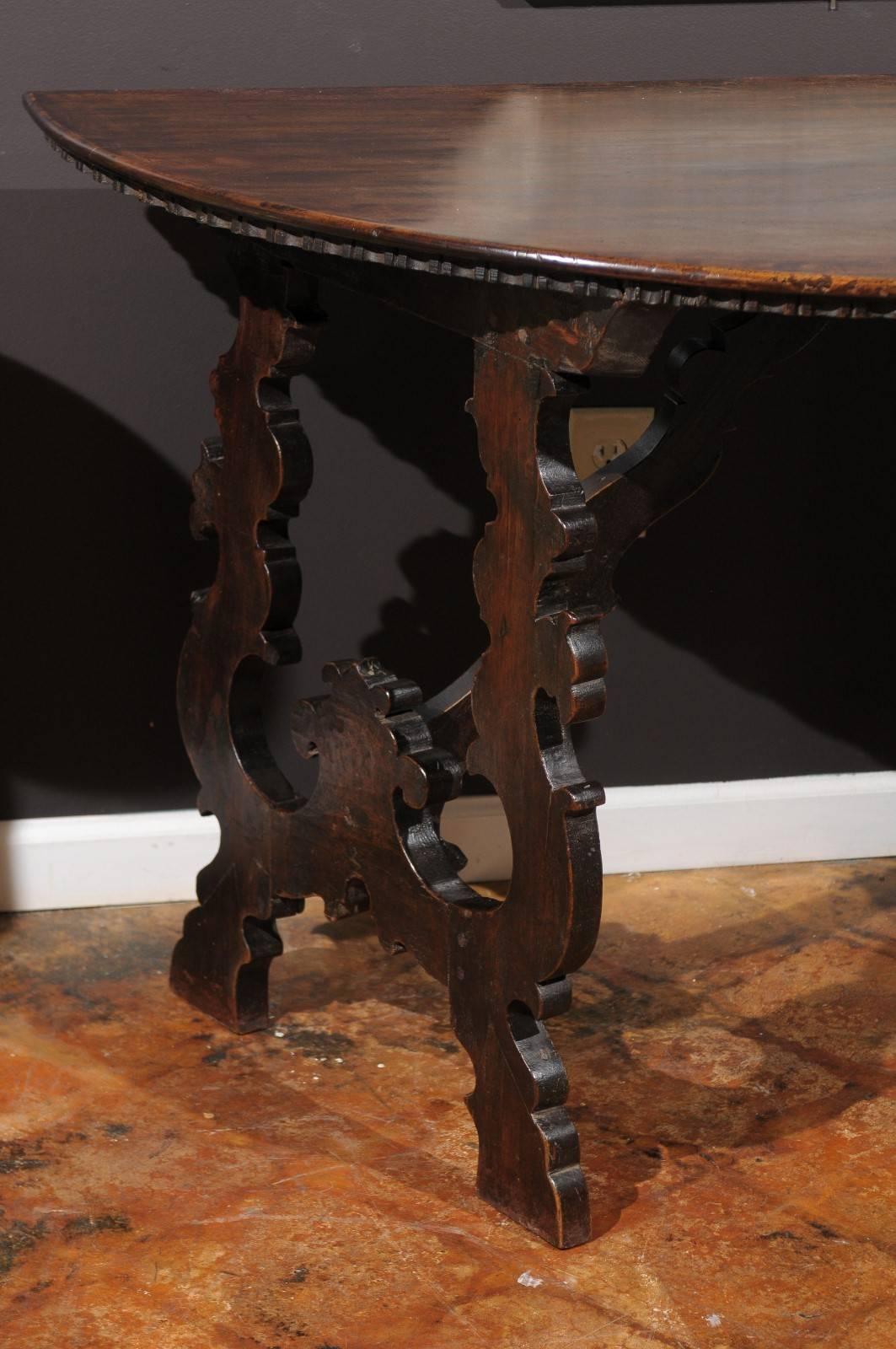 Pair of 1750s Baroque style Tuscan Demi-Lune Console Tables 3