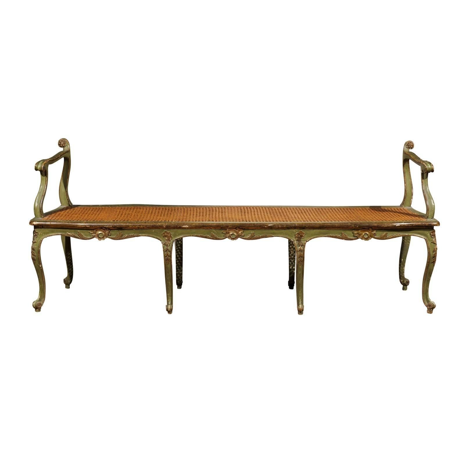 Late 18th Century or Early 19th Century Italian Gilt and Polychrome Bench For Sale