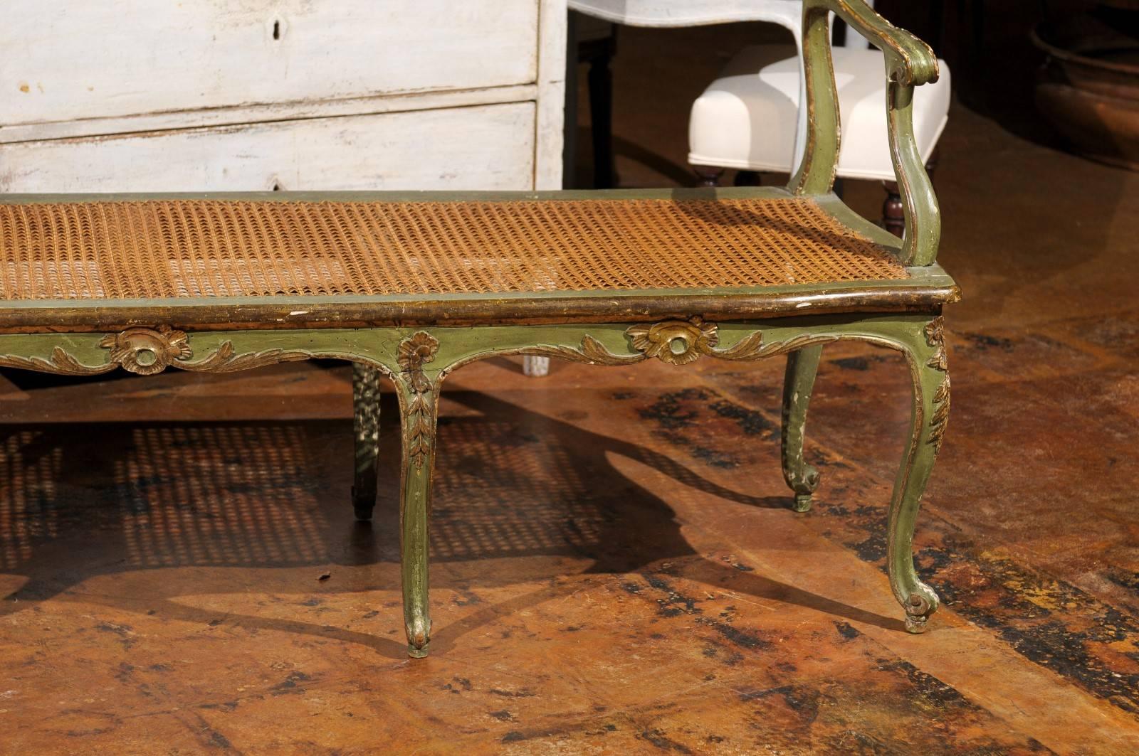Cane Late 18th Century or Early 19th Century Italian Gilt and Polychrome Bench For Sale