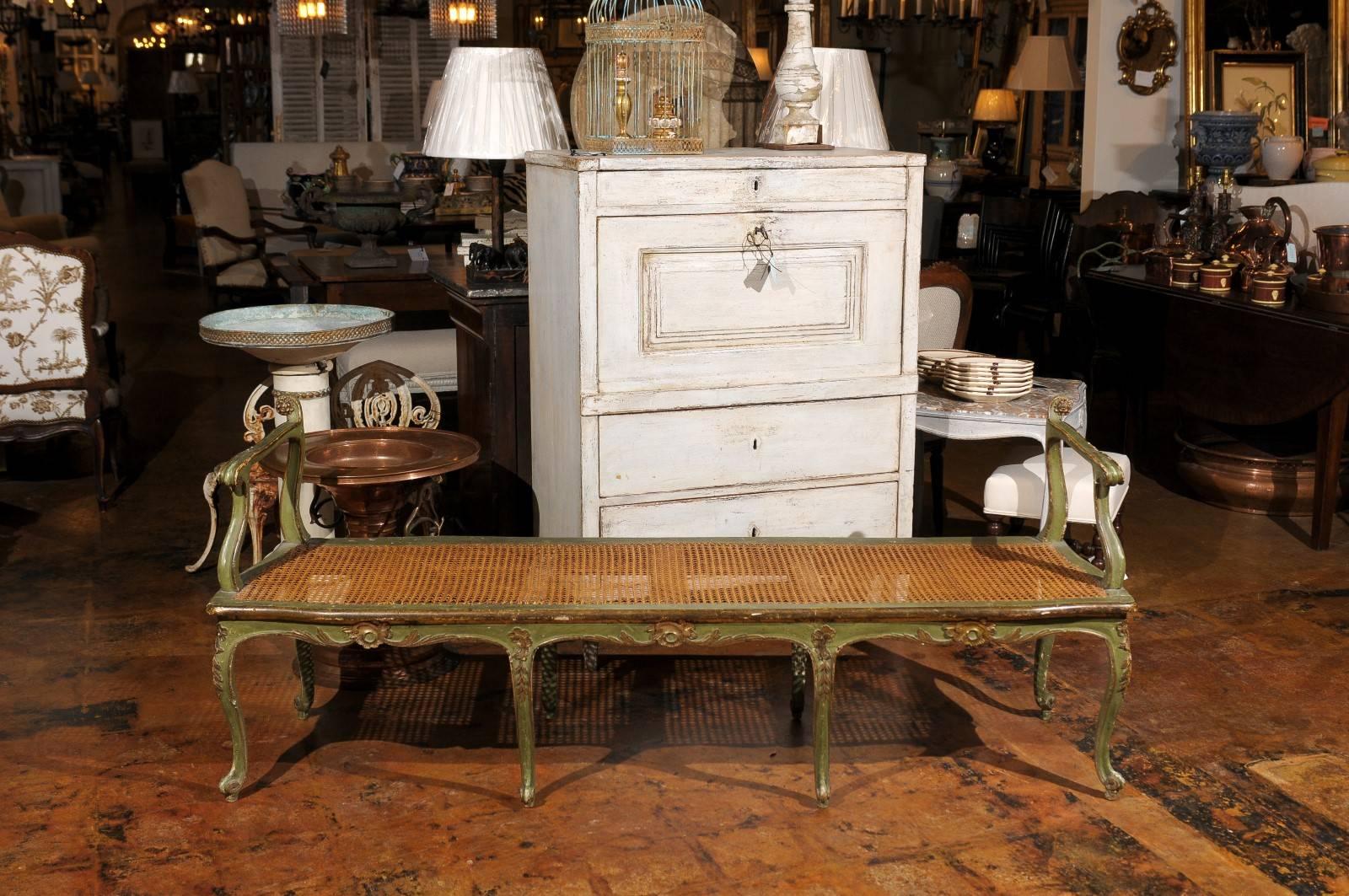 Late 18th Century or Early 19th Century Italian Gilt and Polychrome Bench For Sale 2