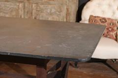 Italian Rustic Work Table with Bluestone Top and Stretchered Wooden Base