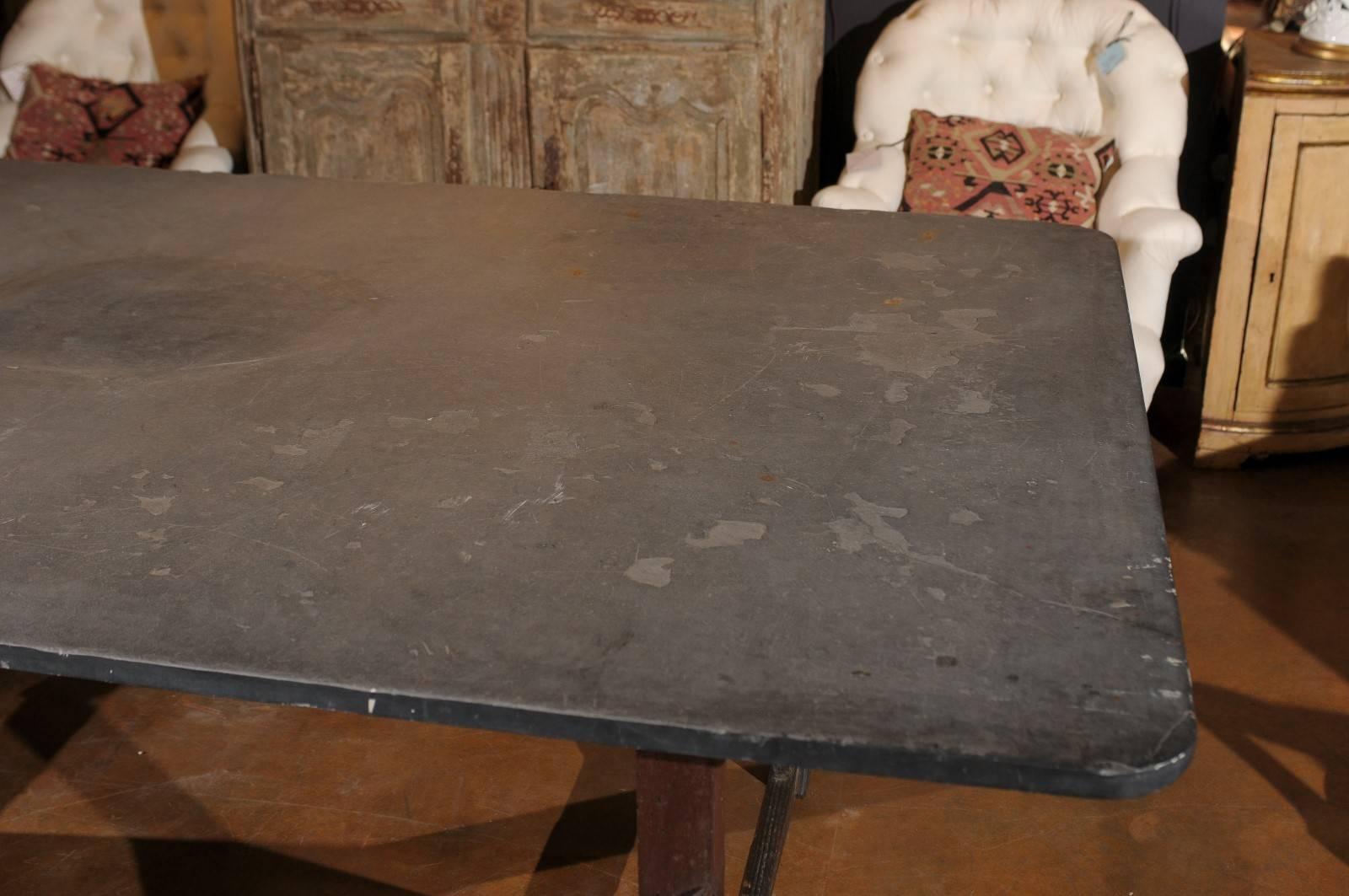 Italian Rustic Work Table with Bluestone Top and Stretchered Wooden Base 1