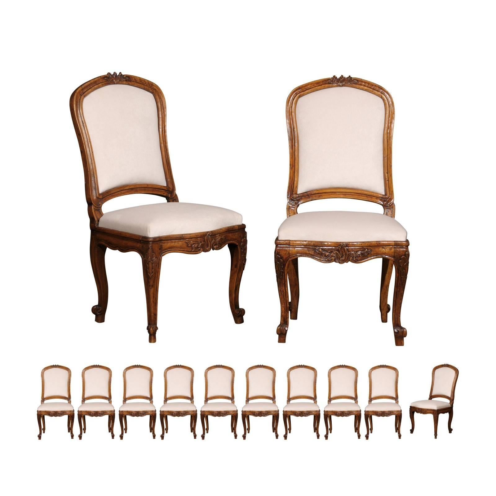 Set of 12 Italian Louis XV Style Upholstered Chairs with Rocailles, circa 1880