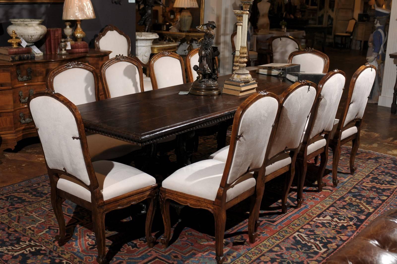 Set of 12 Italian Louis XV Style Upholstered Chairs with Rocailles, circa 1880 1