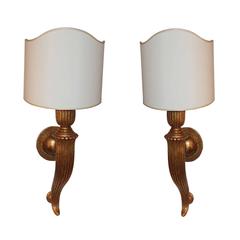 Pair of Horn Sconces with Shades 9