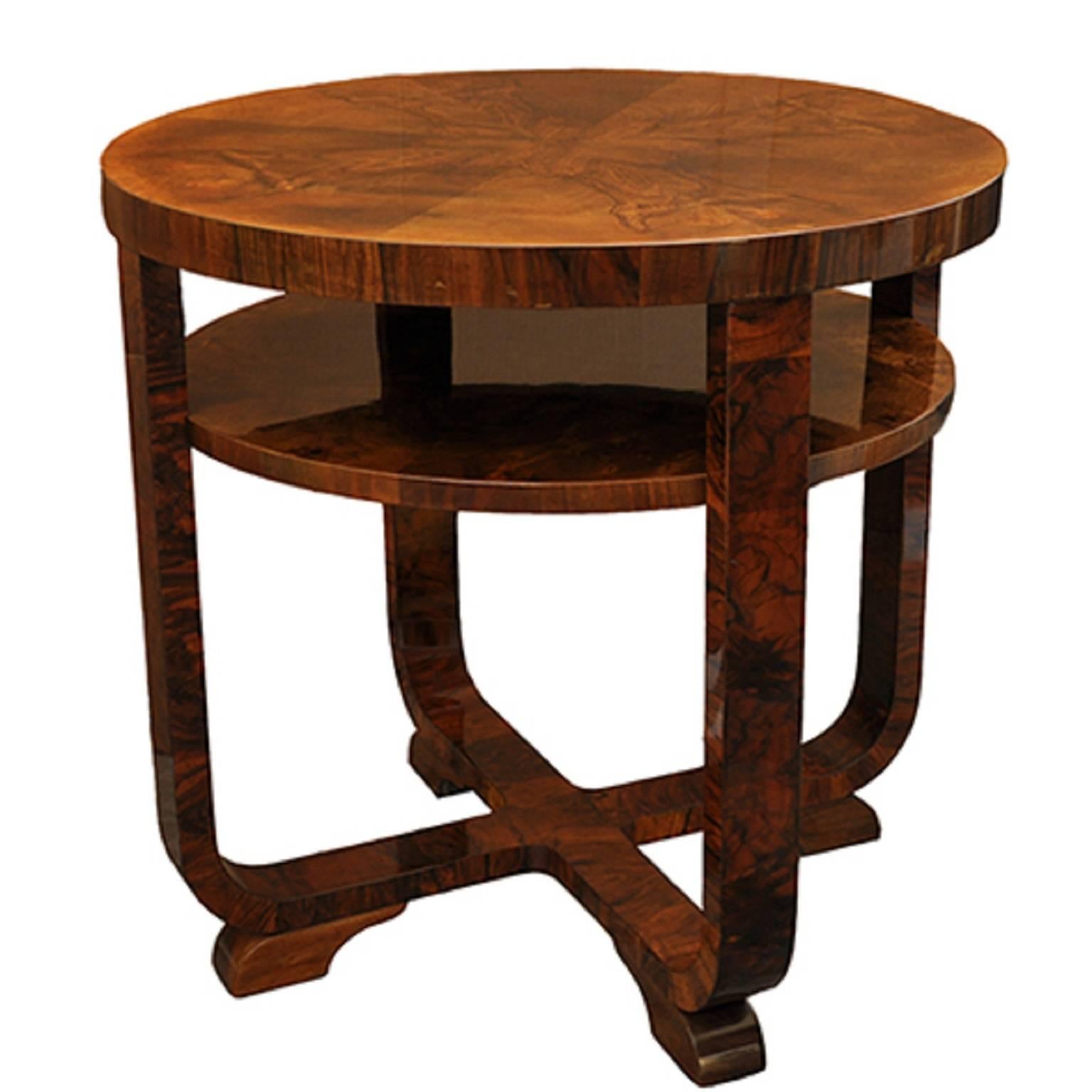 Art Deco Round Side Table with Shelf at 1stDibs