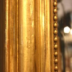 French Rectangular Giltwood Mirror with Etched Motifs and Beads