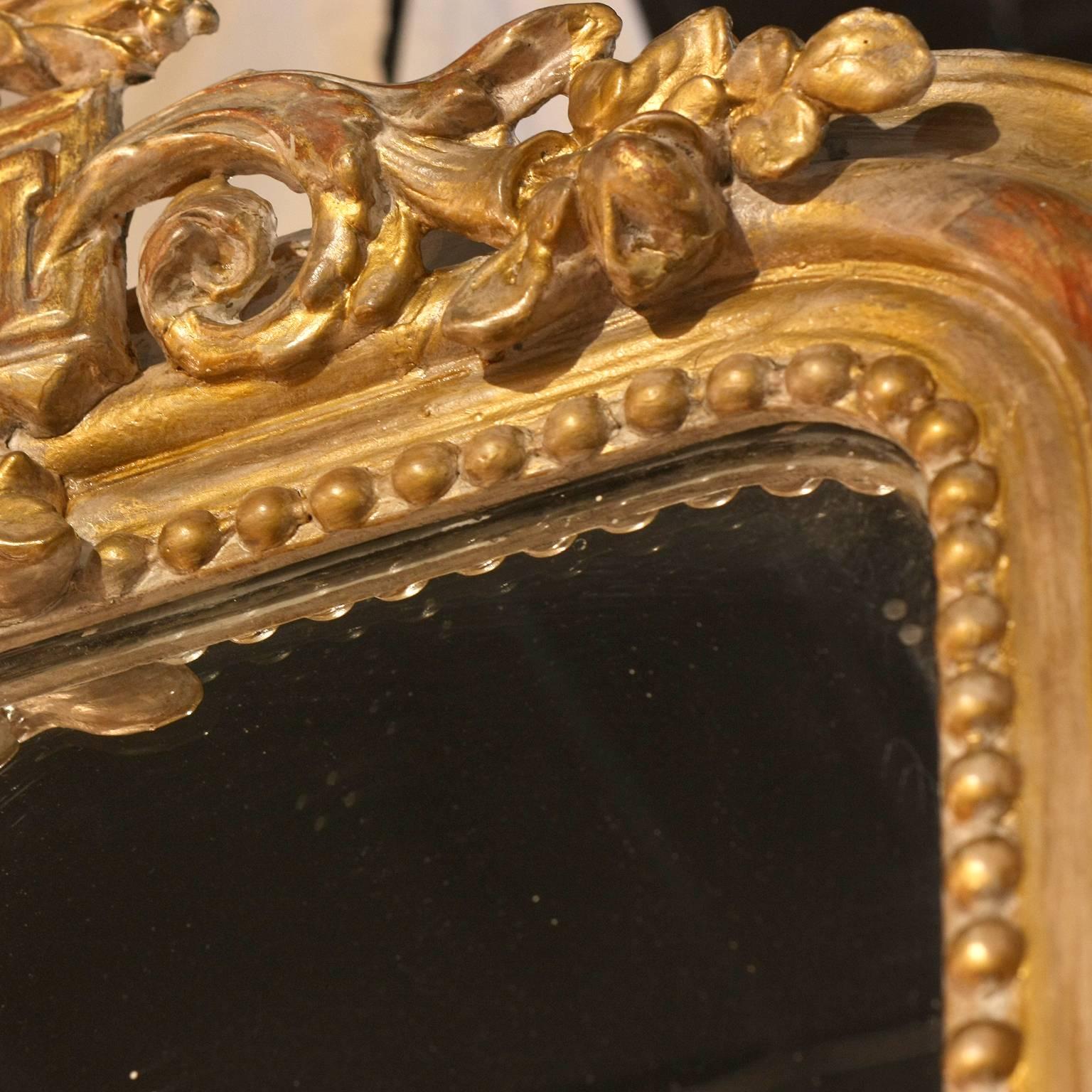 Silvered Gold and Silver Gilt French Neoclassical Style Mirror with Greek Profile Cameo