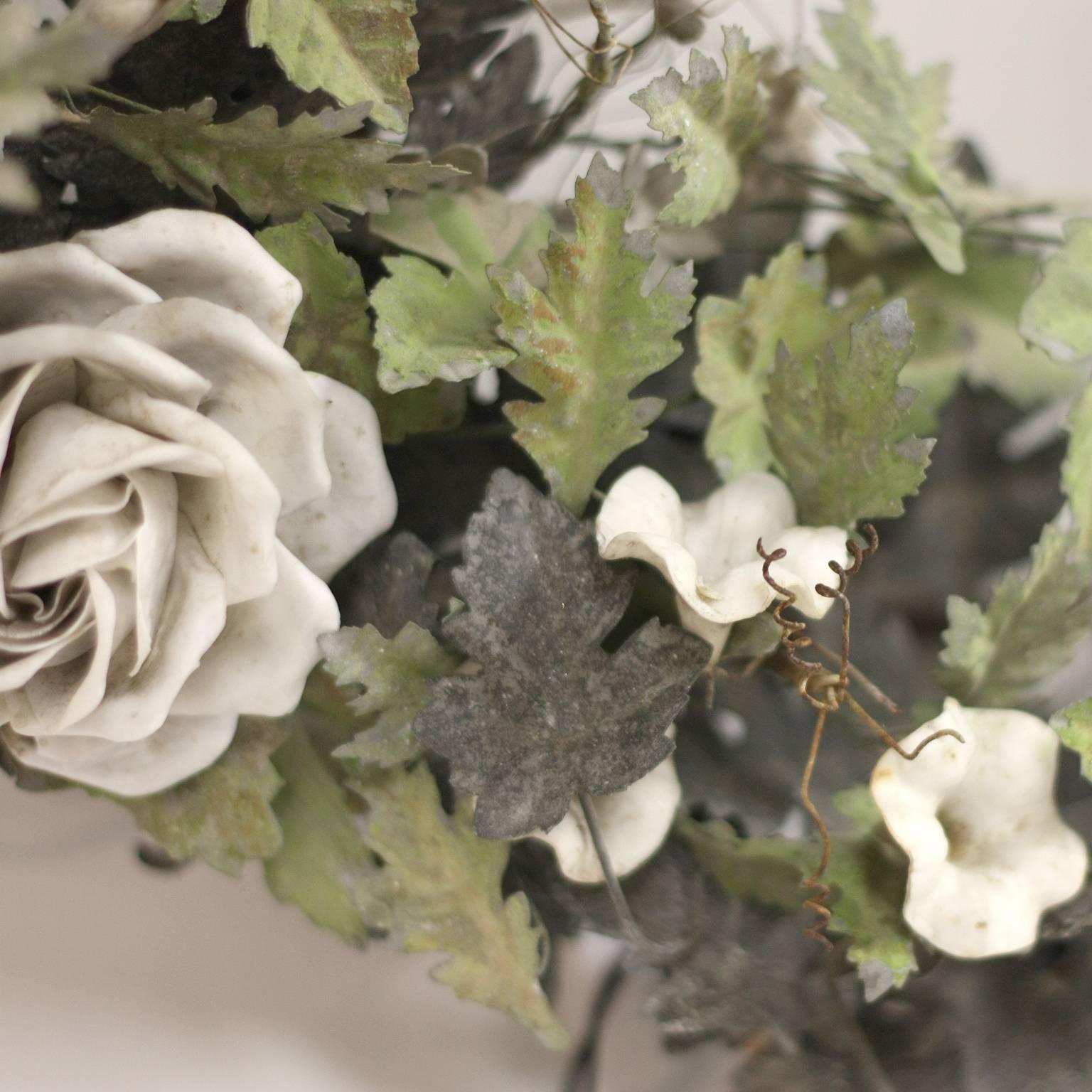 Painted Tole Wreath with Handcrafted Roses 1