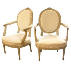 Antique Pair of Louis XV Style Oval Back Armchairs