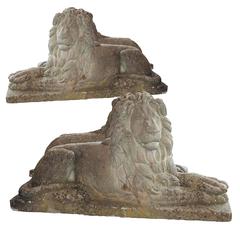 Pair of 1890 Oversized Lion Sculptures from English Country Estate Near Brighton