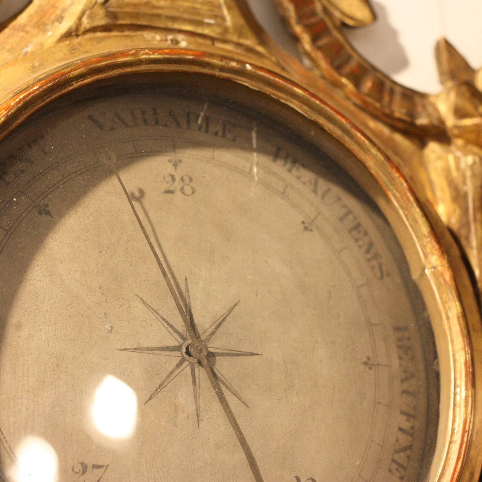 French Louis XV Style Giltwood Barometer Thermometer with Carved Medieval Castle In Good Condition In Atlanta, GA