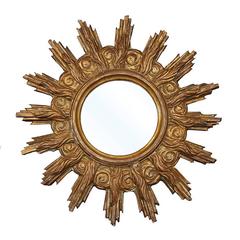 French Late 19th Century Giltwood Mirror with Flames, Sunrays and Cloudy Motifs