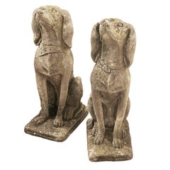 Pair of 18th Century Concrete Talbot Hound Sculptures from Maggiore, Italy