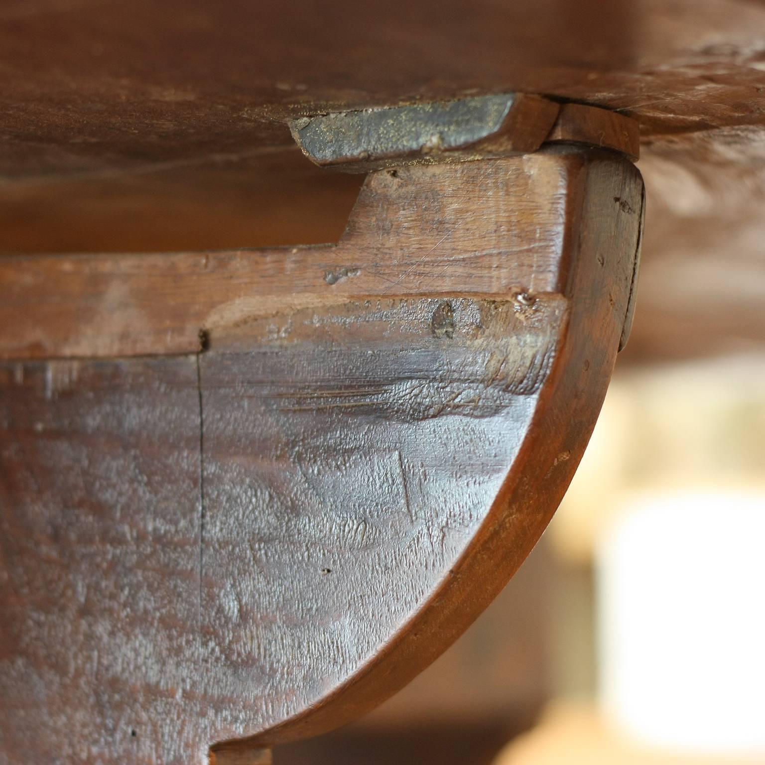 Wood Italian 18th Century Walnut Drop-Leaf Table with Baroque Base and Long Drawer