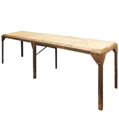 French Rustic Style Iron Console with Pine Top
