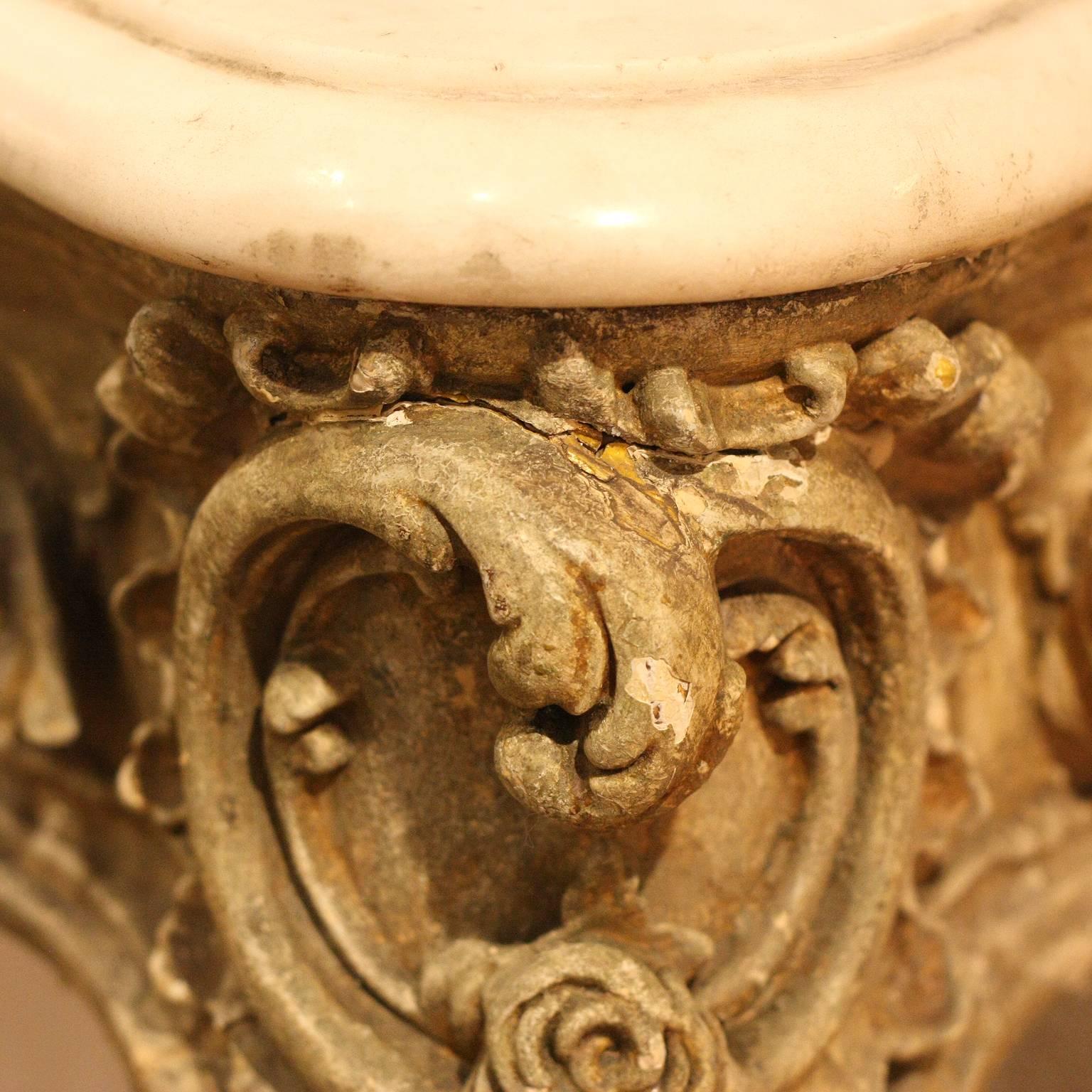 19th century carved console table with marble top.