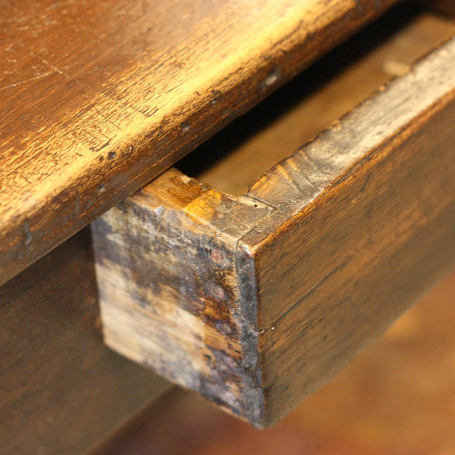 Rustic French 18th Century Farmhouse Table with Single Drawer and Cross Stretcher