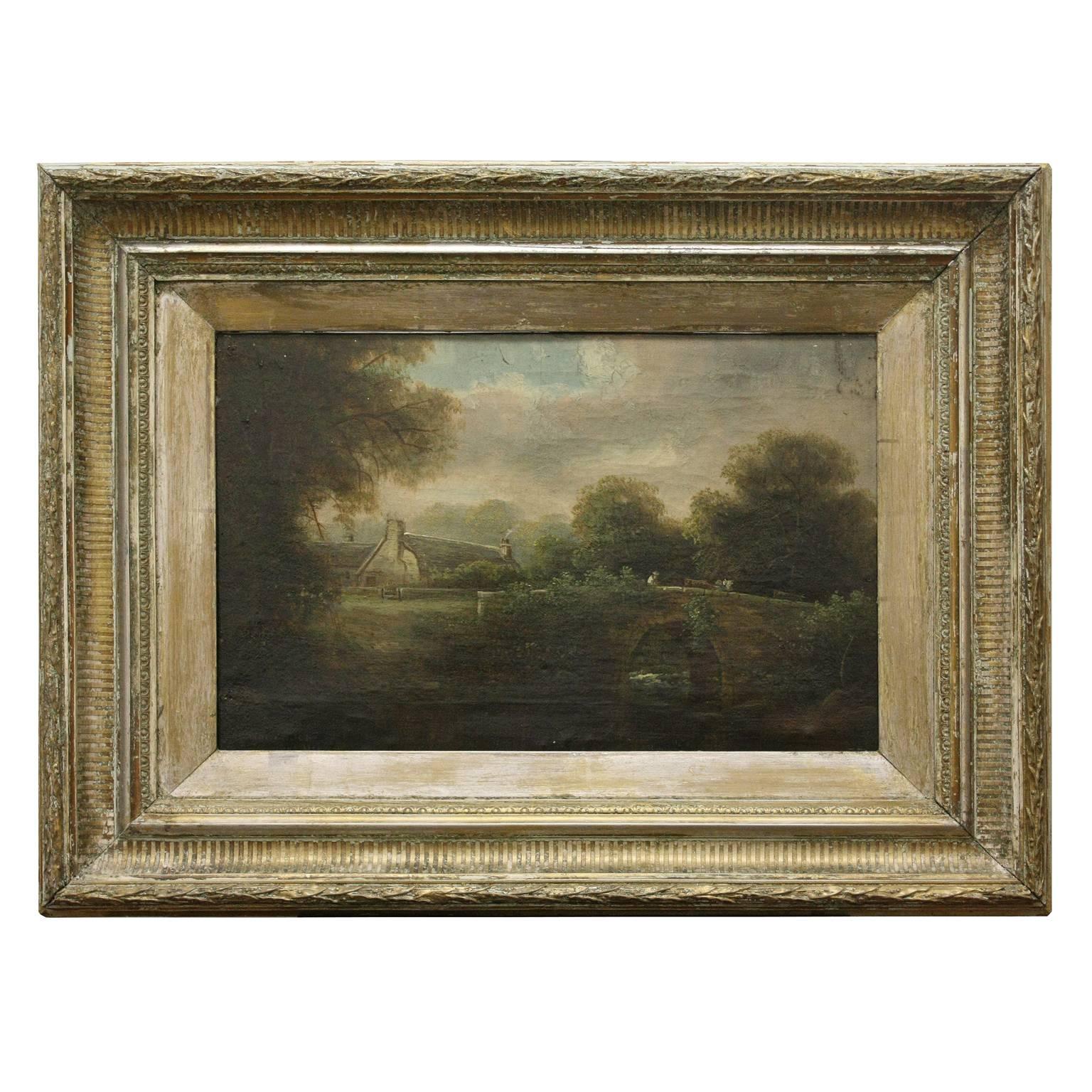 19th Century Framed English Painting of Bridge