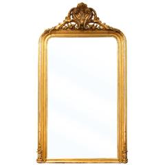 French Gold and Silver Gilt 19th Century Mirror with Carved Crest and Jar Motifs