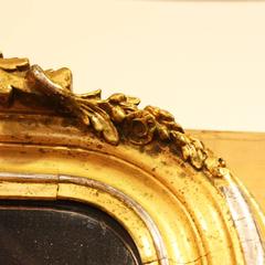 French Gold and Silver Gilt 19th Century Mirror with Carved Crest and Jar Motifs