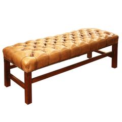 English Long Tufted Leather Bench