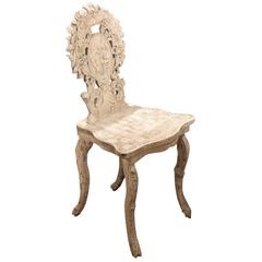 Antique 19th Century Black Forest Painted Carved Wood Chair