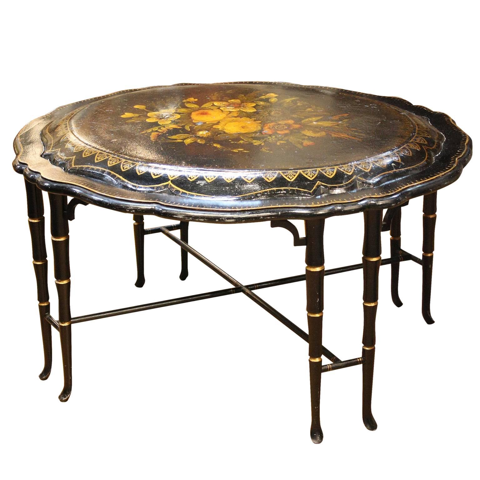 19th century English low table with papier-mâché top.