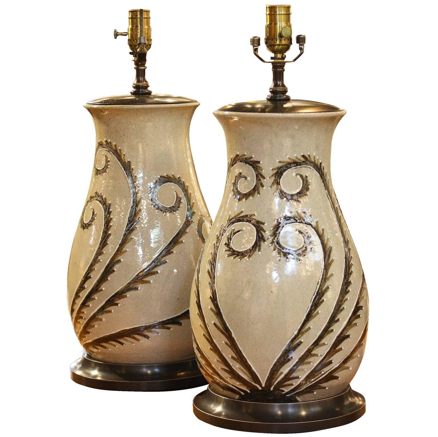 Pair of North Carolina Pottery Lamps