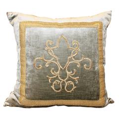 Antique European Raised Gold Metallic Embroidery Pillow
