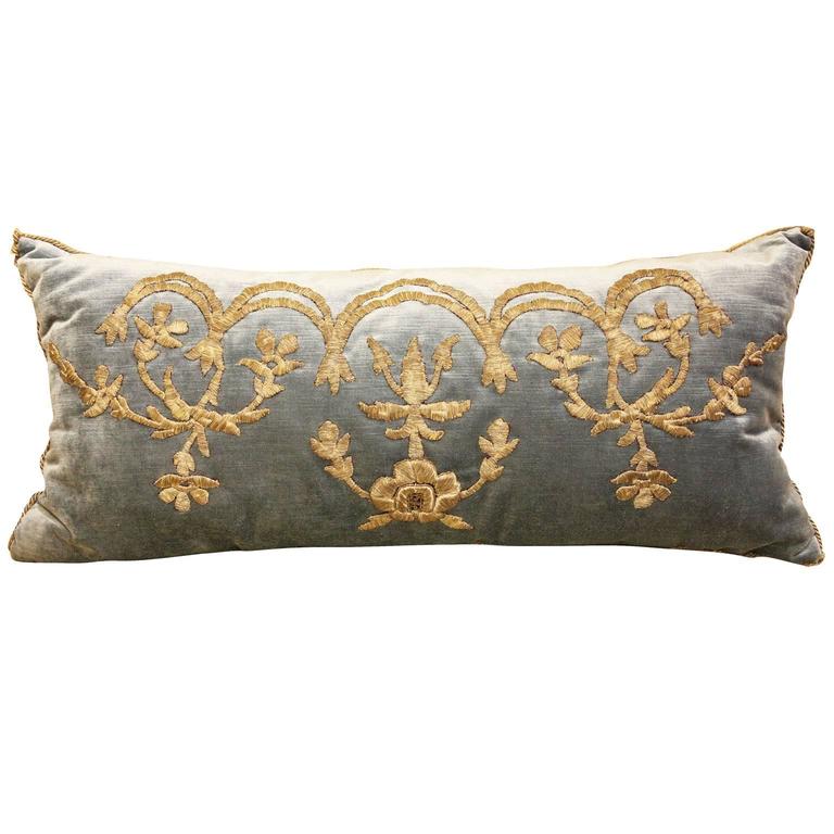 Antique Ottoman Empire Embroidered Blue Velvet Pillow at 1stDibs
