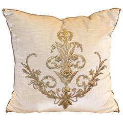 Antique Ottoman Empire Gold Metallic Embroidery on Oyster Velvet Pillow
