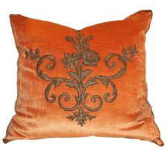 Antique Ottoman Empire Metallic Embroidery on Melon Velvet Pillow