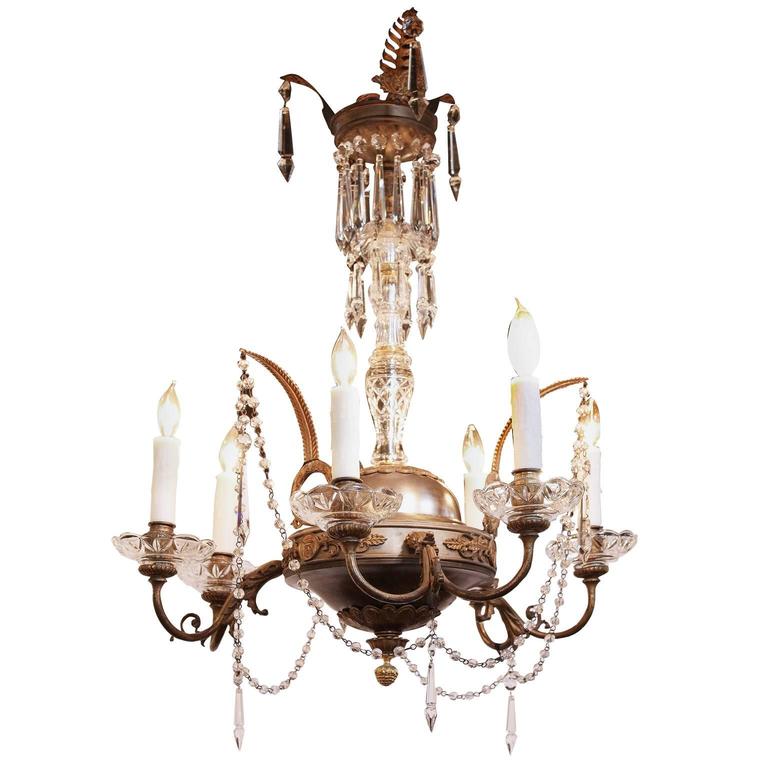 Italian crystal, nickel and brass gas chandelier, early 1800s, offered by Foxglove Antiques