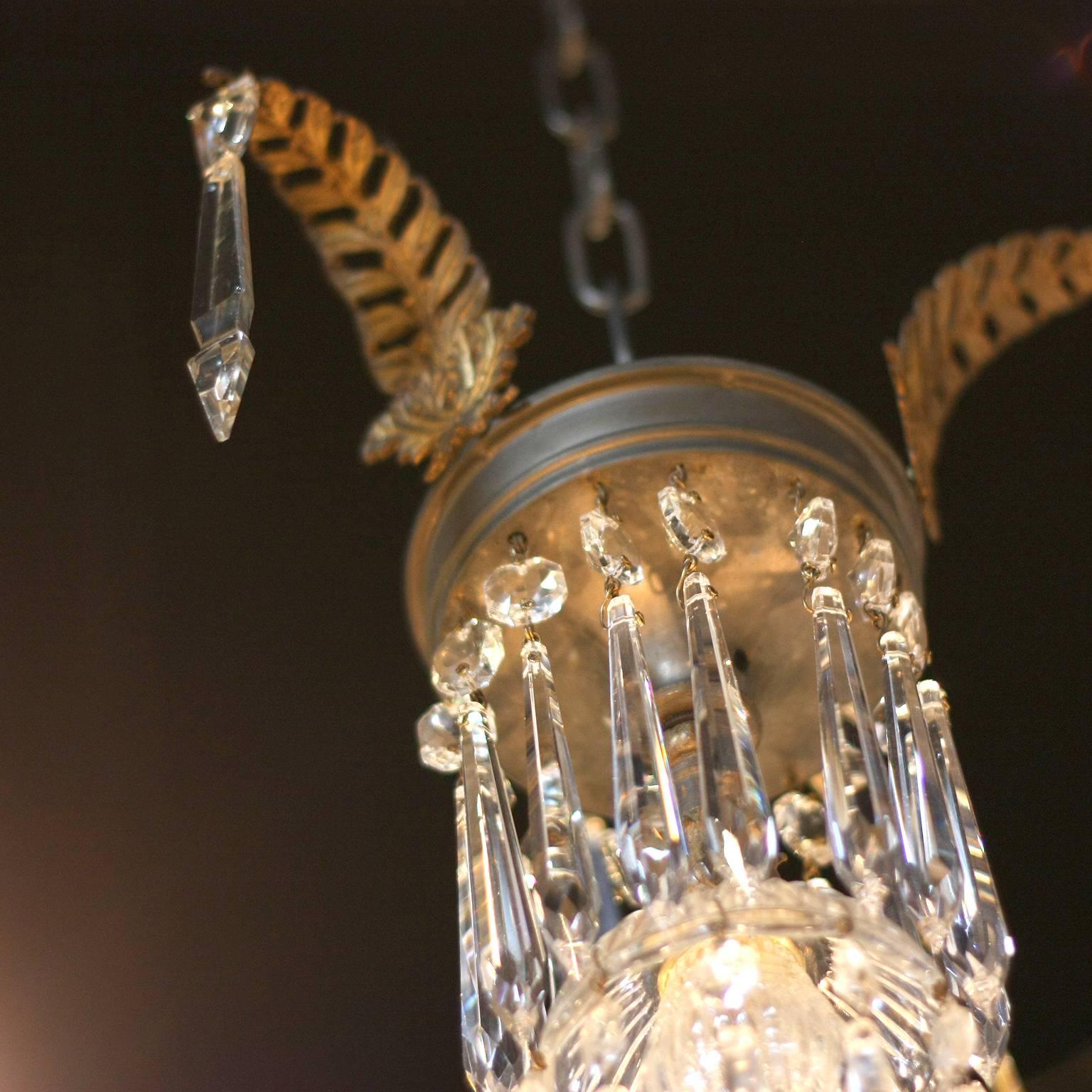Italian Early 19th Century Crystal, Nickel and Brass Gas Six-Light Chandelier 2