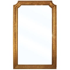 French Vertical Gilded Mirror with Greek Key Etching, Beading and Original Glass