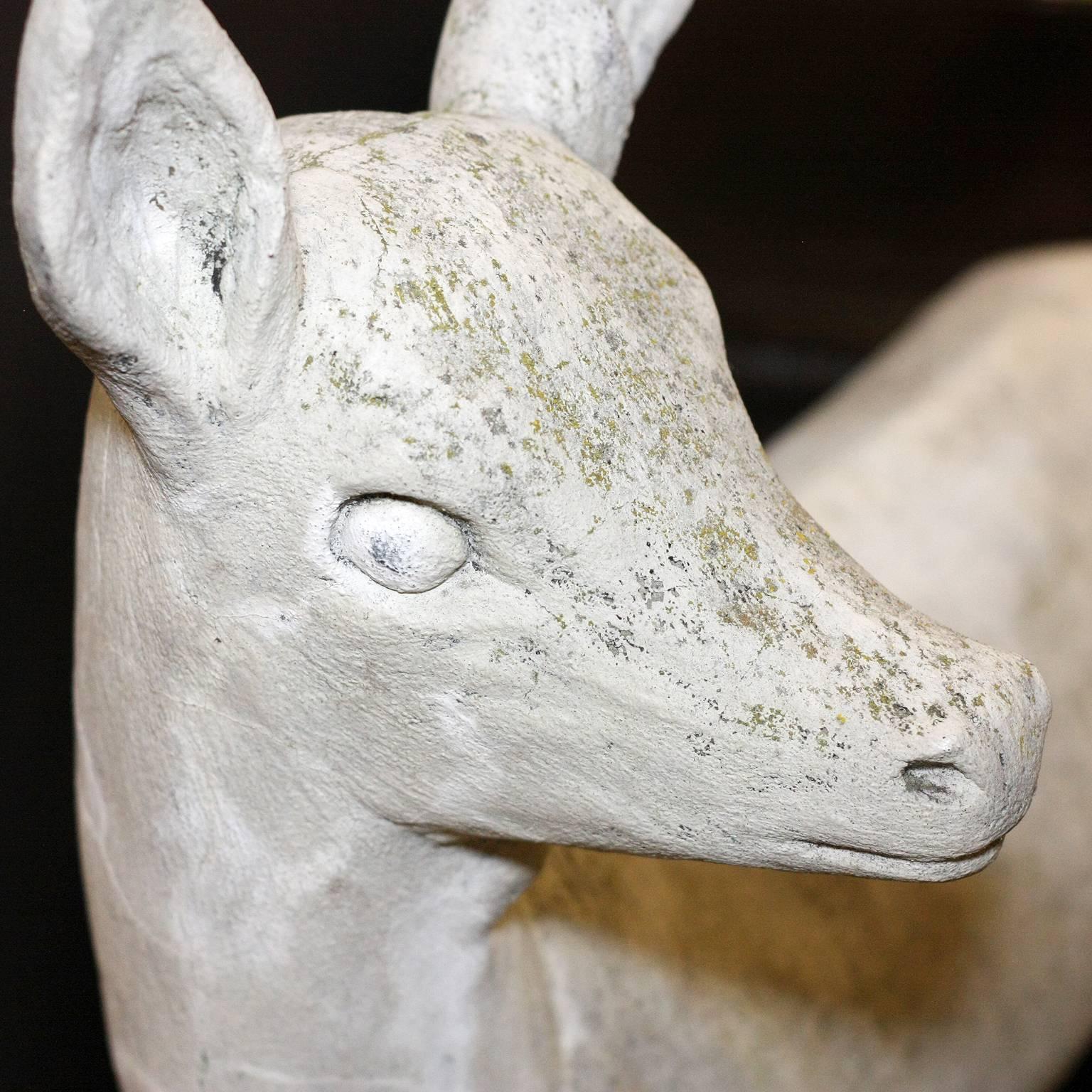 Pair of English Mid-Century Cast Stone Sculptures of a Doe and Her Fawn on Base 3