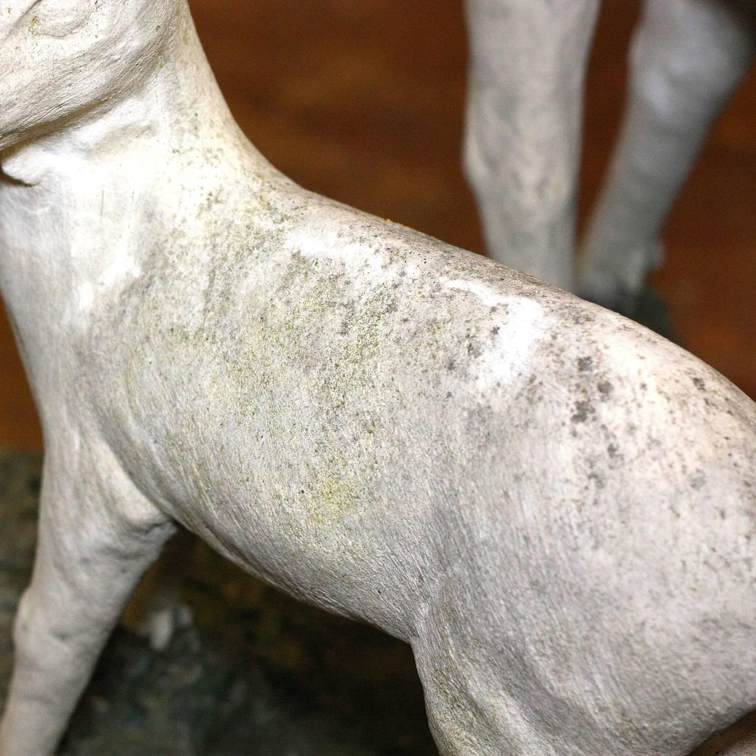 Pair of English Mid-Century Cast Stone Sculptures of a Doe and Her Fawn on Base 5