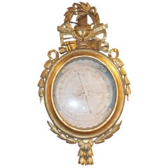 French Louis XVI Style 19th Century Giltwood Barometer with Trophies of Arms
