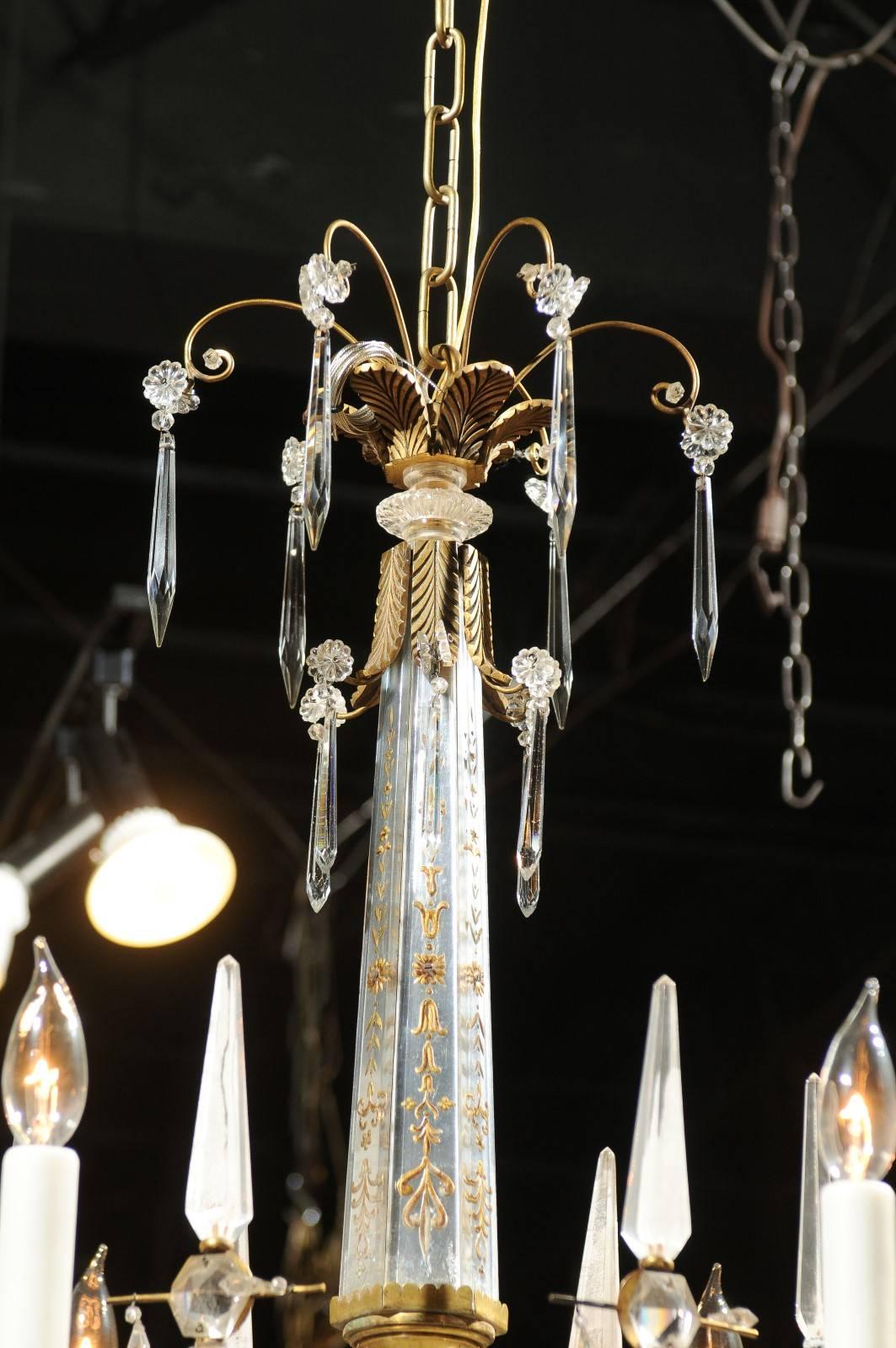 French Hollywood Regency Bronze and Lucite Six-Light Chandelier, Baguès Style In Excellent Condition In Atlanta, GA