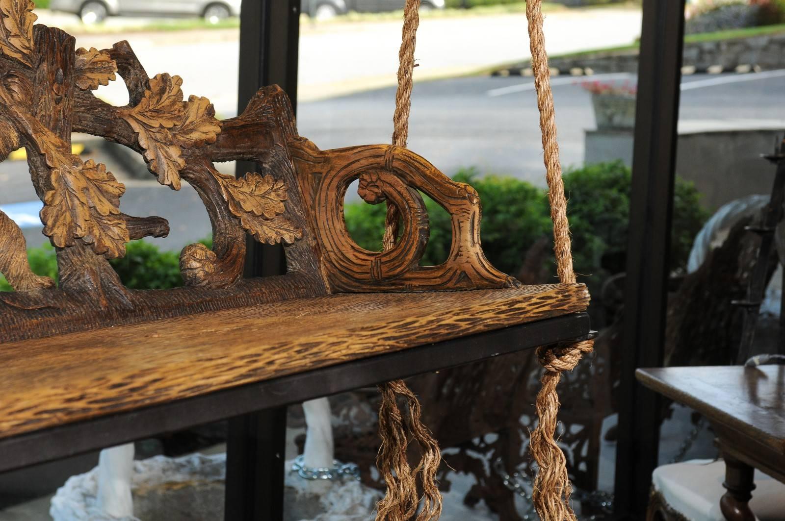 Swiss Black Forest 1890s Carved Bench with Bear Motif Made into a Swing, Switzerland