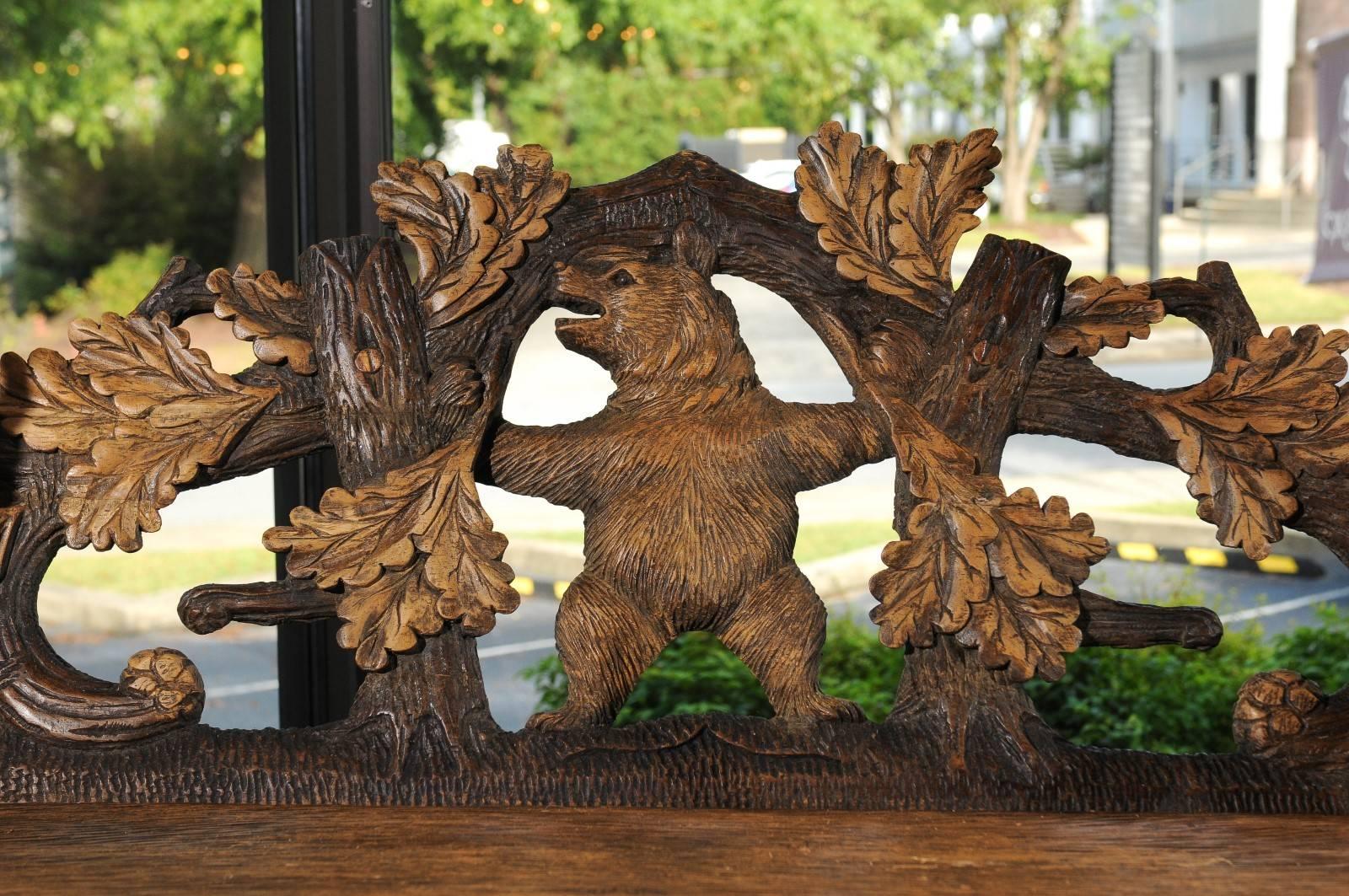 Black Forest 1890s Carved Bench with Bear Motif Made into a Swing, Switzerland 1