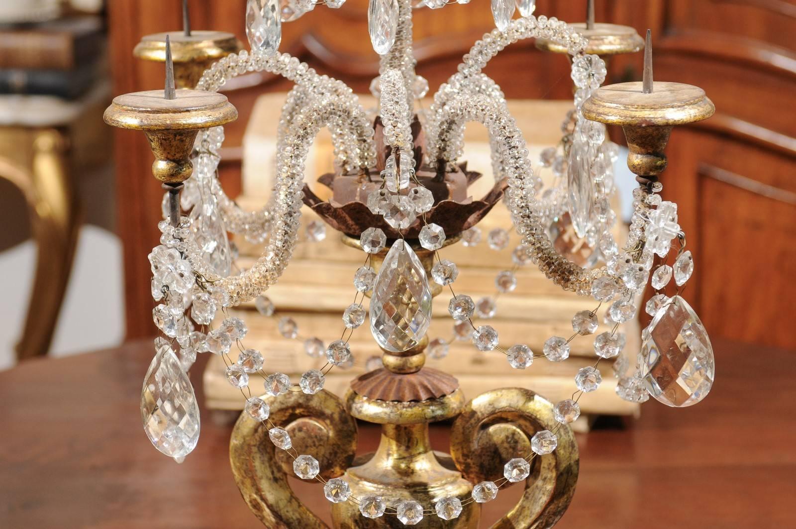 19th Century Italian Neoclassical Style Giltwood and Crystal Girandole from the 1890s