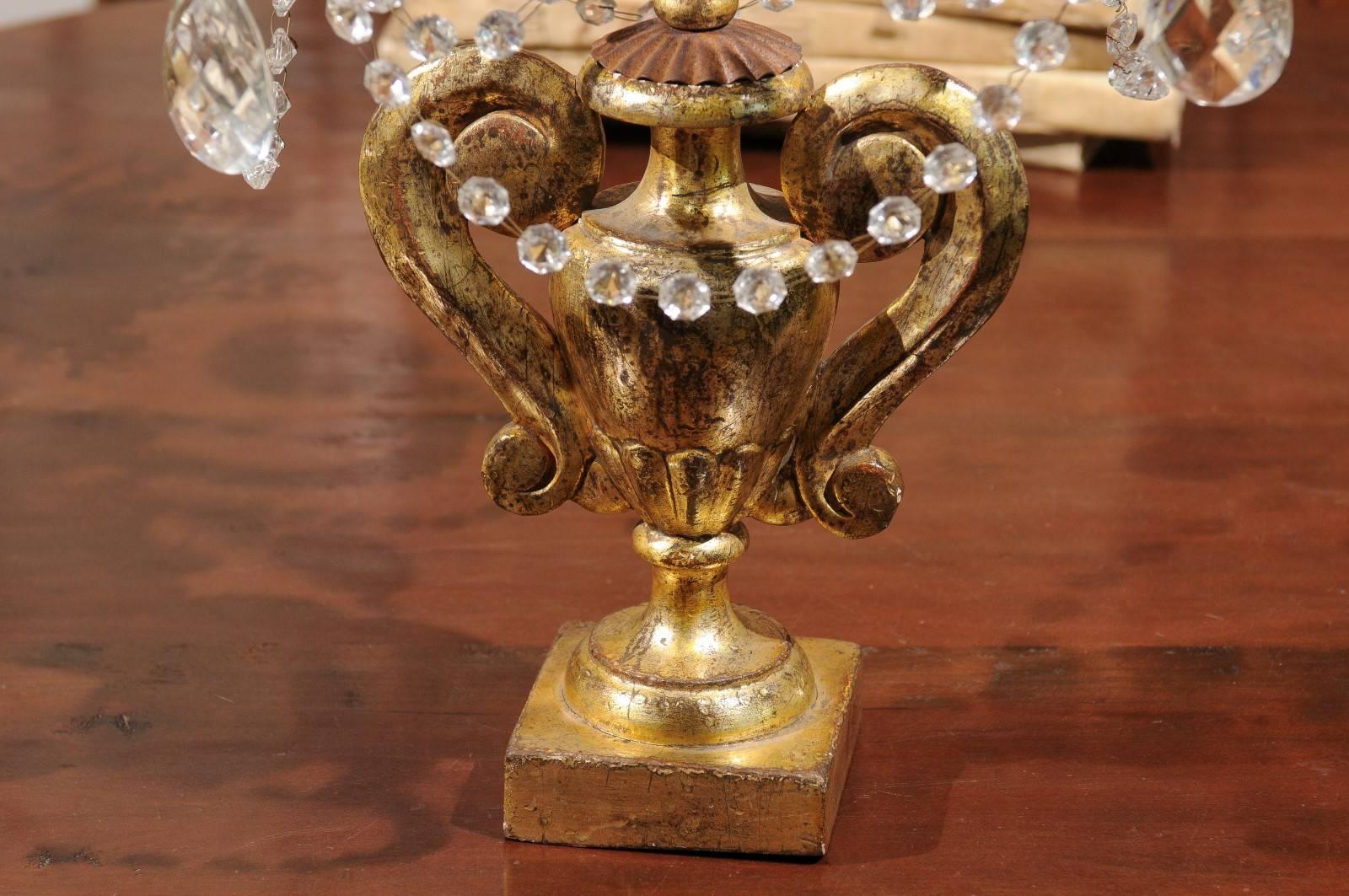 Italian Neoclassical Style Giltwood and Crystal Girandole from the 1890s 1