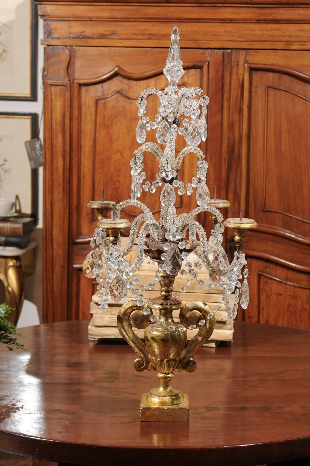 Italian Neoclassical Style Giltwood and Crystal Girandole from the 1890s 2