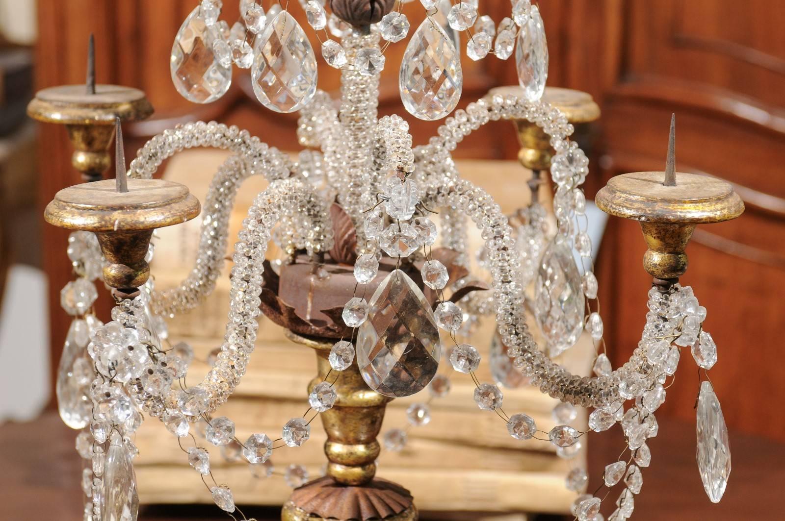 Italian Neoclassical Style Giltwood and Crystal Girandole from the 1890s 3