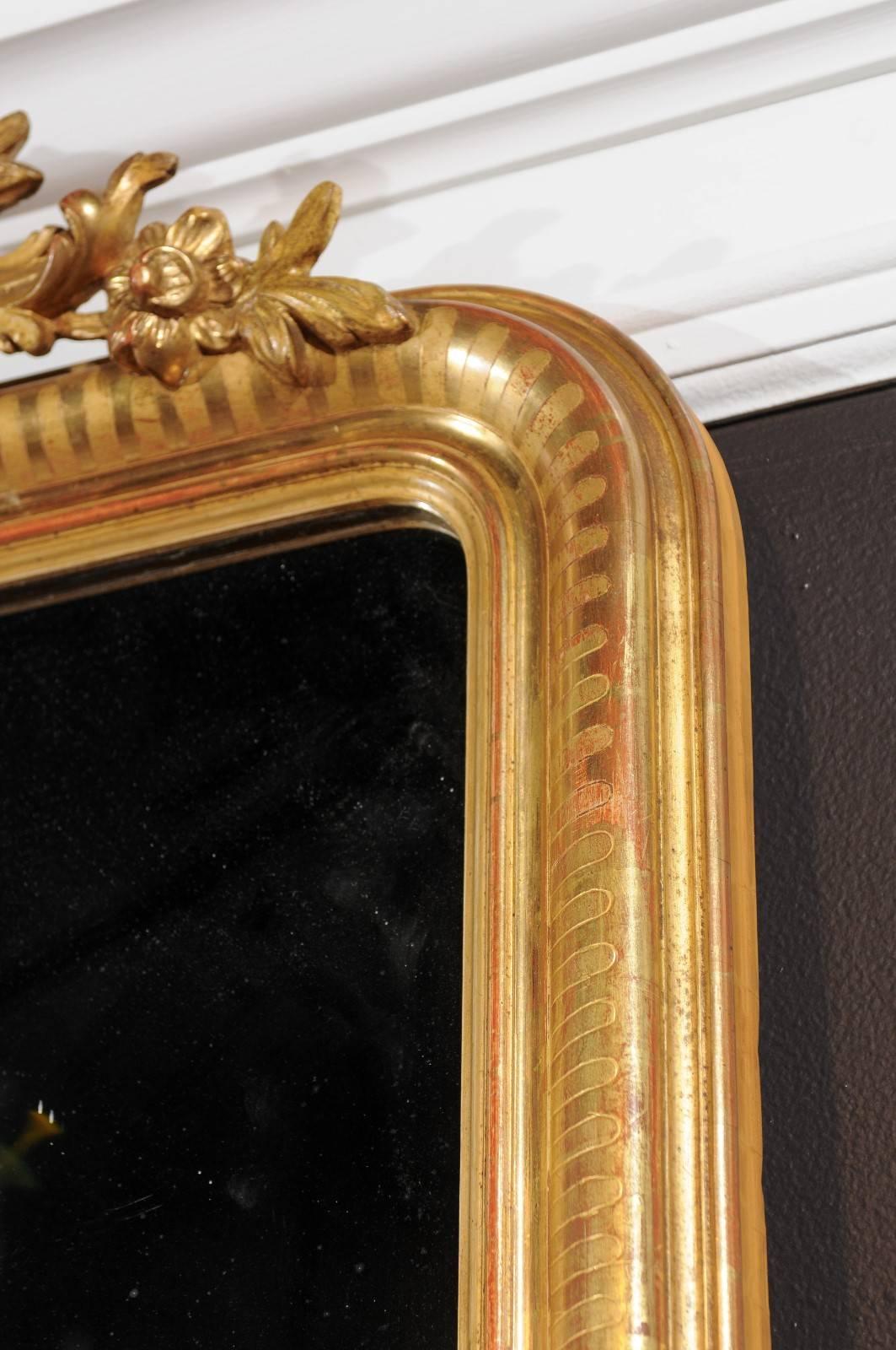 French Rococo Style Tall Giltwood Mirror with Carved Crest from the 1880s 6